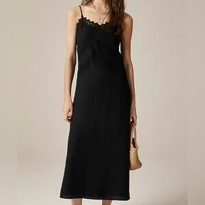 J. Crew Linen Slip Dress in Black with Lace Trim. Size 20. Brand New!